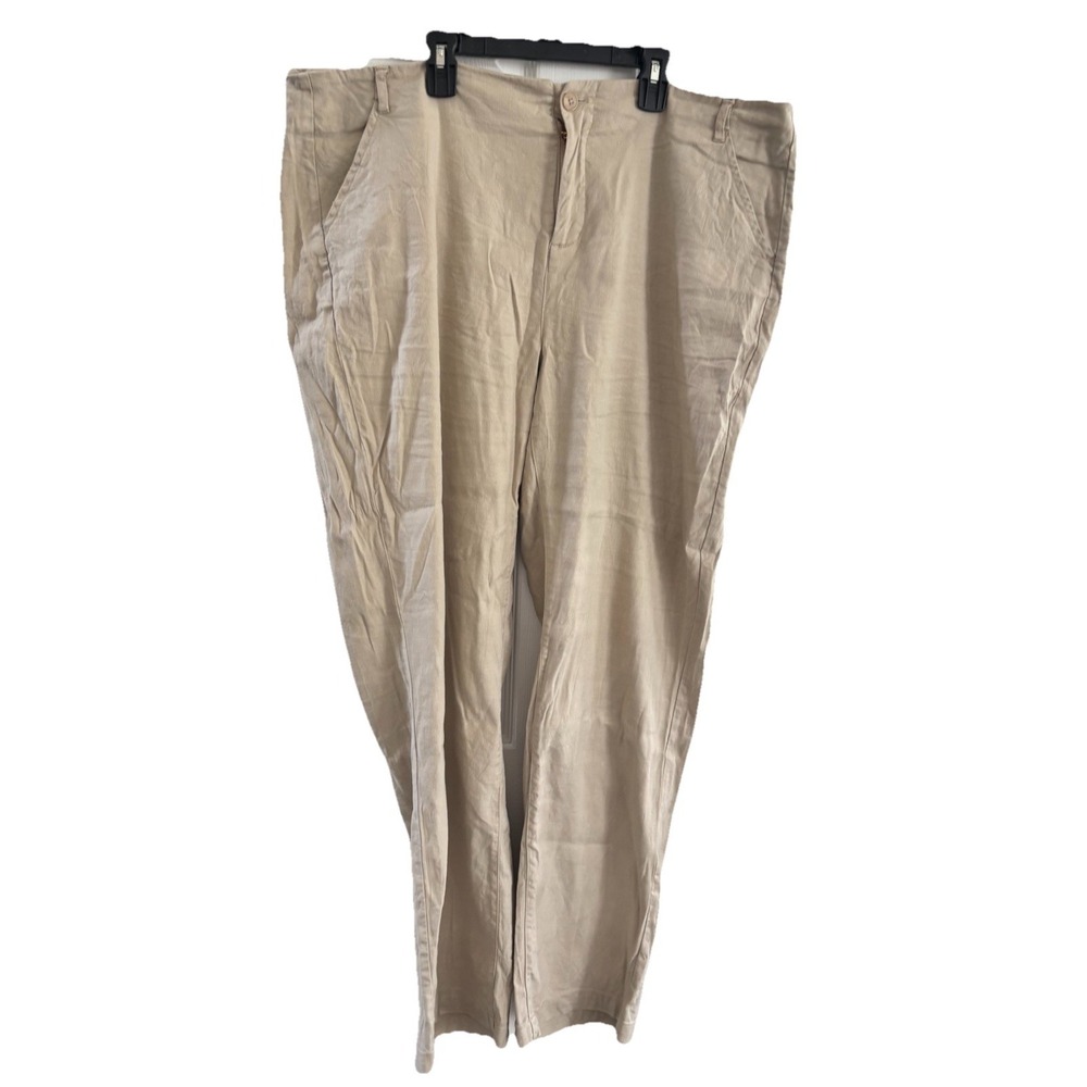 NYDJ Khaki Linen Blend Pants Women's Size 14 (42x30) Lift Tuck Tech Relaxed